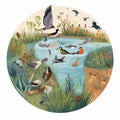 Water and Biodiversity - Image of a Wetland or River Ecosystem Teeming with Diverse Species