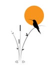 Bird silhouette and bamboo on sunset, vector. Kingfisher bird, illustration. Minimalist art design. Poster design