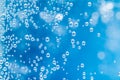 Water. Blue background. Macro bubbles.