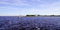 Water and boat sunset lake of Hourtin in gironde france Royalty Free Stock Photo