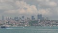 Water boat trip on the Bosphorus in Istanbul, overlooking the city`s coast