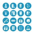 Water boiler, thermostat, electric gas solar heaters and other house heating appliances glyph icons. Equipment store