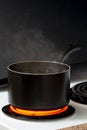 Water Boiling In Black Pot On Top Of Stove Royalty Free Stock Photo