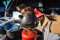 Water Boiling on burner, cooking food outdoor on gas jet