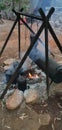 Water Boiling Over Fire For Australian Billy Tea Royalty Free Stock Photo