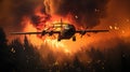 Water bomber battling forest inferno. Created with Generative AI