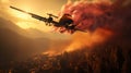 Water bomber battling forest inferno. Created with Generative AI