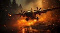 Water bomber battling forest inferno. Created with Generative AI