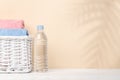 Water bottle and bathroom towels Royalty Free Stock Photo