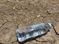 Water bottle on dry and cracked ground