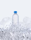 A water bottle floats up through the ice cubes Royalty Free Stock Photo