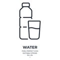 Water bottle and glass editable stroke outline icon isolated on white background flat vector illustration. Pixel perfect. 64 x 64 Royalty Free Stock Photo