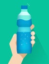Water bottle in hand vector flat cartoon illustration modern design, person holding soda
