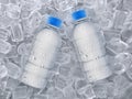 Water bottle on ice cubes isolated on white background Royalty Free Stock Photo