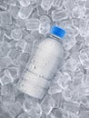 Water bottle on ice cubes isolated on white background Royalty Free Stock Photo