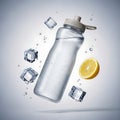 Water bottle with ice cubes and lemon slice Royalty Free Stock Photo