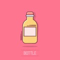 Water bottle icon in comic style. Plastic soda bottle vector cartoon illustration pictogram. Liquid water business concept splash