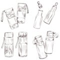 water bottle line sketch set