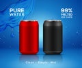 Water bottle mineral background. Metal water bottle advertising drink cooler, splash clear water product