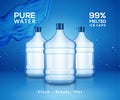 Water bottle mineral background. Plastic water bottle advertising drink cooler, splash clear water product