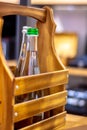 Water bottle in a wooden portable box