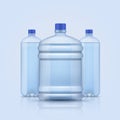 Water bottles. Empty plastic transparent containers bottle for clean different liquids, beverages service delivery water
