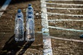 water bottles lined up by sidelines Royalty Free Stock Photo