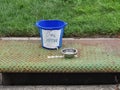 water bowl for dogs on a walk in neighborhood during hot days in the summer,