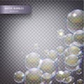 Water bubbles on a transparent checkered background. Underwater effervescent sparkling oxygen bubbles in water Royalty Free Stock Photo