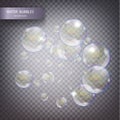 Water bubbles on a transparent checkered background. Underwater effervescent sparkling oxygen bubbles in water Royalty Free Stock Photo