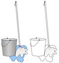 Water bucket and a broom or mop