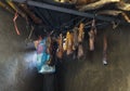 Water buffalo meat drying on fire in Hmong kitchen in Vietnam Royalty Free Stock Photo