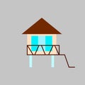 Water bungalow on stilt flat icon. Maldivian house. Exotic vacation. Tropical resort. Isolated vector illustration Royalty Free Stock Photo