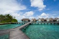 Water bungalows in maldives resort Royalty Free Stock Photo