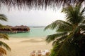 Water bungalows, ocean and sky in Maldives