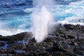 Water bursts through blowhole on Espanola Island, Galapagos National park, Ecuador.