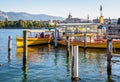 Water buses at the Paquis pier in Geneva Royalty Free Stock Photo