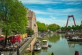 water canal with boats in a big city Royalty Free Stock Photo