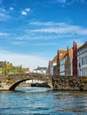 Water canal in Bruges, Belgium showing the bridges to which the city ows its name