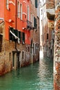 Water canal in Venice & old rustic stone buildings Royalty Free Stock Photo