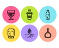 Water care, Wine glass and Water cooler icons set. Takeaway, Cognac bottle signs. Vector Royalty Free Stock Photo