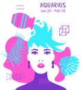 Water carrier to Aquarius of zodiac, horoscope concept, vector art, illustration. Beautiful girl silhouette. Astrological sign as Royalty Free Stock Photo