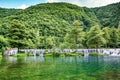 Water cascade on river Pliva near city of Jajce in Bosnia and Herzegovina Royalty Free Stock Photo