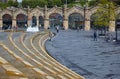 Water cascade on the Sheaf Square in front Sheffield station. South Yorkshire. England