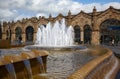 Water cascade on the Sheaf Square in front Sheffield station. South Yorkshire. England