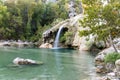 Water cascading over rocks into a natural pool at Turner Falls in Oklahoma. Royalty Free Stock Photo