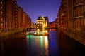 Water castle in Speicherstadt, Hamburg, Germany, seen from Poggenmuhlen Bridge.