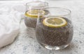Water with chia seeds and lemon. A useful drink for weight loss. Royalty Free Stock Photo