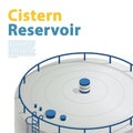 Water cistern reservoir, isometric building info graphic. Detailed rafinery accessories.