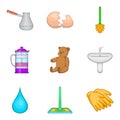 Water cleaning icons set, cartoon style Royalty Free Stock Photo